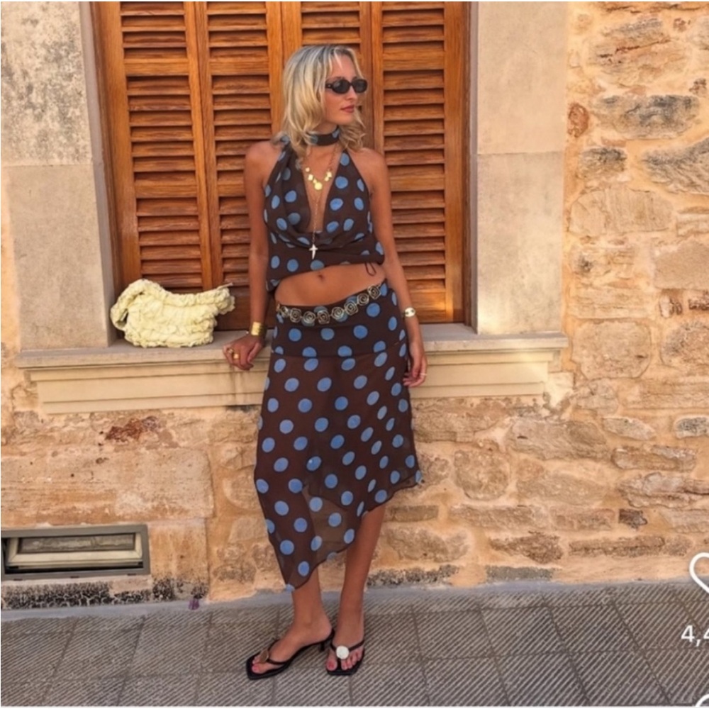 Sold Out Zara Brown & Blue Polka Dot Skirt